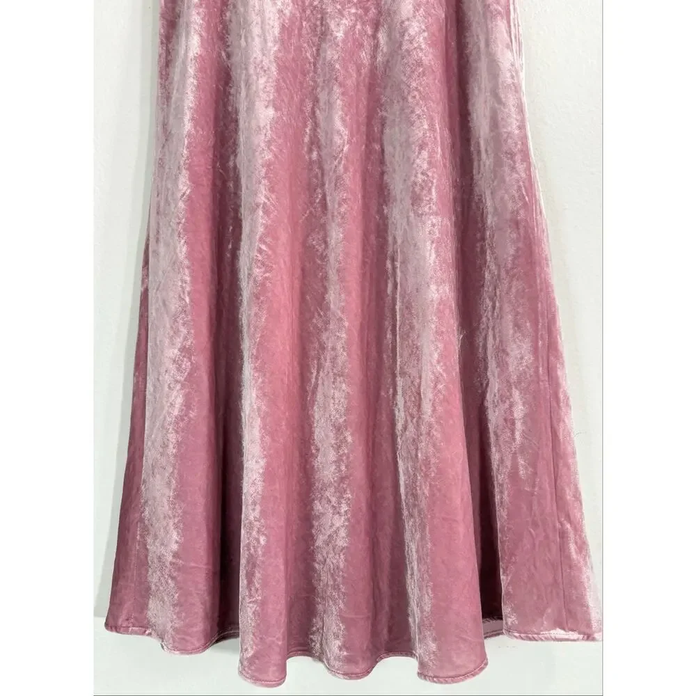 NWT J.Crew Pink Velvet Pull-On Slip Skirt A-Line Midi Skirt Sz L Holiday